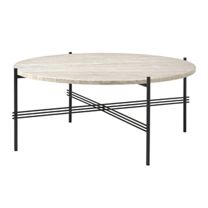 GUBI TS Mesa de Centro Exterior Redonda Ø80 Blanco Travertino/ Negro