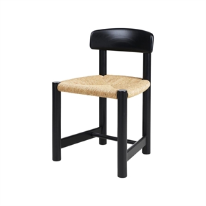 Silla de comedor Gubi Daumiller en madera de junco natural, Marrón y Negro