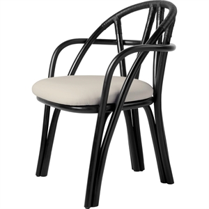 Silla de comedor Gubi Bistra con reposabrazos de ratán pintado en ébano/Fustagno Limonta 001