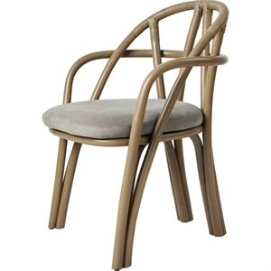 Silla de comedor Gubi Bistra con reposabrazos en ratán teñido de oliva/fustagno Limonta 003