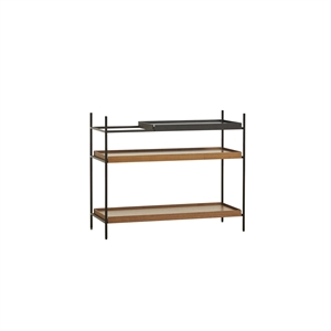 Sistema de 6 estantes con configuración de bandeja de madera baja , Negro/ Nuez