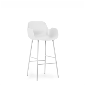 Normann Copenhagen Form Taburete de Bar con Respaldo y Reposabrazos Al. 75 cm Blanco/ Acero Blanco