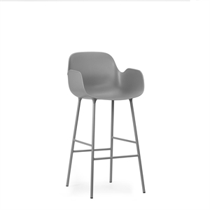 Normann Copenhagen Form Taburete de Bar con Respaldo y Reposabrazos Alt. 75 cm Gris/ Gris Acero