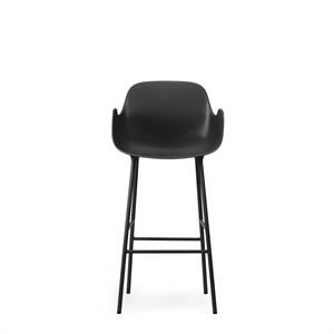 Normann Copenhagen Form Taburete de Bar con Respaldo y Reposabrazos Al. 75 cm Negro/ Acero Negro