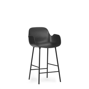 Normann Copenhagen Form Taburete de Bar con Respaldo y Reposabrazos Al. 65 cm Negro/ Acero Negro