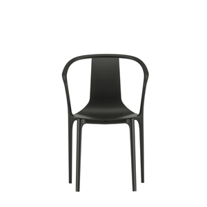 Silla de exterior Vitra Belleville con reposabrazos y carcasa de plástico en Negro profundo