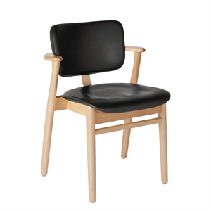 artek Silla de Comedor Domus de Abedul con Asiento y Respaldo Tapizados en Cuero Negro