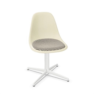Silla de Comedor Vitra Eames de Fibra de Vidrio DSL con Cojín de Asiento en Tonos Pergamino, Cuadros y Blanco Liso