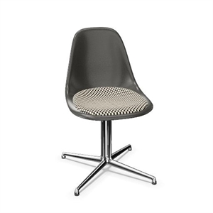 Silla de Comedor Vitra Eames DSL de Fibra de Vidrio con Cojín de Asiento, Piel de Elefante, Gris/cuadros/ Cromo