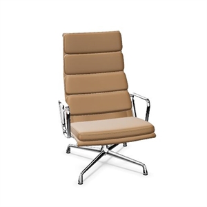 Silla de Oficina Vitra Soft Pad EA 222 con Mecanismo Giratorio E Inclinable, Color Camello/ Cromo
