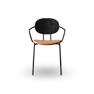 Sibast Furniture Silla de Comedor Piet Hein Negro con Reposabrazos Madera de Roble Negro y Cuero Coñac