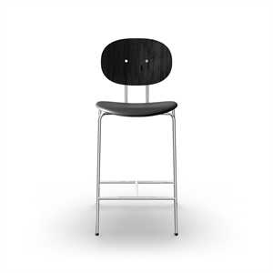 Sibast Furniture Piet Hein Taburete de bar Cromo, roble Negro y cuero Negro