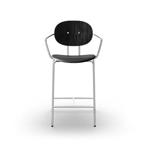 Sibast Furniture Piet Hein Taburete de bar Cromo con reposabrazos Roble Negro y cuero Negro