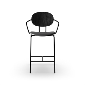 Sibast Furniture Piet Hein Taburete de Bar Negro con Reposabrazos Roble Negro y Cuero Negro