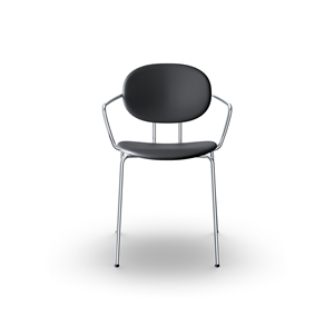 Sibast Furniture Piet Hein Silla de Comedor Cromo con Reposabrazos de Cuero Negro