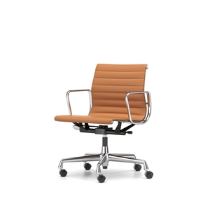 Silla de Oficina Vitra EA 118 con Mecanismo Giratorio, Reposabrazos E Inclinación, Estructura de Cuero Coñac y Cromo