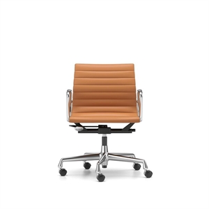 Silla de Oficina Vitra EA 118 con Mecanismo Giratorio, Reposabrazos E Inclinación, Estructura de Cuero Premium Coñac L50 y Cromo