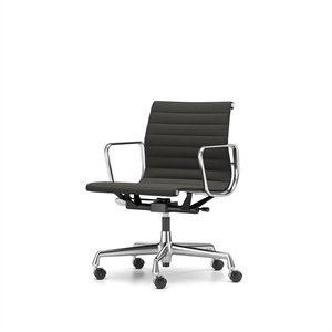 Silla de Oficina Vitra EA118 con Mecanismo Giratorio, Reposabrazos E Inclinación, Estructura de Cuero Negro y Cromo