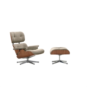 Sillón Vitra Eames con Otomana , Nuez Natural /05 Crema/Marrón Oscuro/ Aluminio