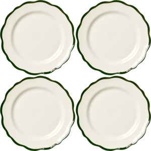Platos Auxiliares Decotique Fleur de 21 Cm, Juego de 4, Blanco/ Verde Oscuro