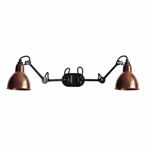 Lampe Gras N204 wall lamp Double mat black & raw copper