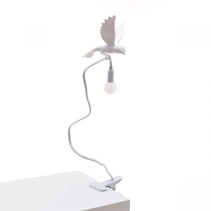 Seletti Sparrow Landing Lámpara de Mesa Con Clip Blanco