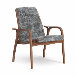 Sillón Laminado Sueco Lacado en Nuez/gris Escandinavo/piel de Oveja