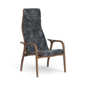 Sillón Alto Lacado Lamino de Suecia en Nuez/carbón/piel de Oveja