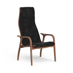 Sillón Alto Laminado Sueco Lamino en Nuez/ Negro/piel de Oveja