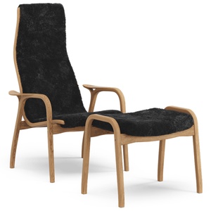 Sillón Lamino Sueco con Reposapiés Alto de Roble Aceitado/ Negro/piel de Oveja