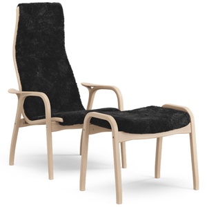 Sillón Lamino Sueco con Reposapiés Alto de Haya Lacada en Roble/ Negro/piel de Oveja