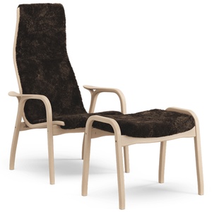 Sillón Lamino Sueco con Reposapiés Alto de Haya Lacada en Roble/espresso/piel de Oveja