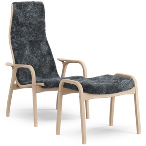 Sillón Lamino Sueco con Reposapiés Alto de Haya Lacada en Roble/carbón/piel de Oveja