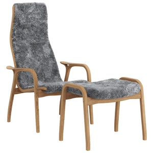 Sillón Lamino Sueco con Reposapiés Alto en Roble Aceitado/gris Escandinavo/piel de Oveja