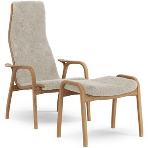 Sillón Lamino Sueco con Reposapiés Alto en Roble Aceitado/claro de Luna/piel de Oveja