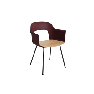 Silla de Comedor HAY Layout 212 con Reposabrazos, Color Burdeos, Negro y Roble