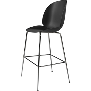 GUBI Taburete de Bar Beetle H75 Base Cónica Cromo Negro/ Negro