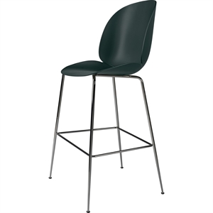 GUBI Taburete de Bar Beetle H75 Base Cónica Cromo Negro/ Verde Oscuro