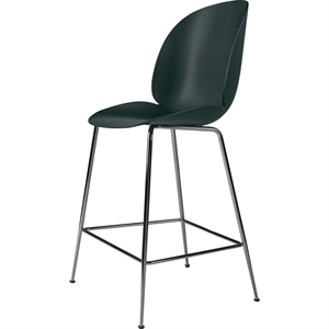 GUBI Taburete de Bar Beetle H65 Base Cónica Cromo Negro/ Verde Oscuro