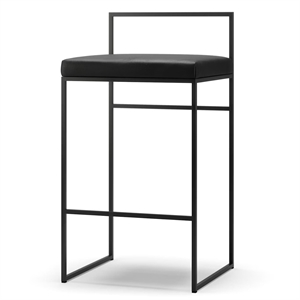 Taburete de bar con respaldo de 80 cm, Negro y piel Negro.