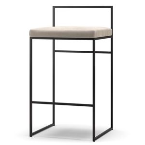 Taburete de bar con respaldo de 80 cm, terciopelo Negro/ Beige