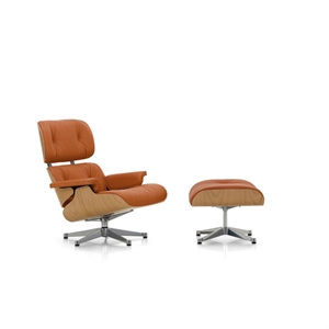 Sillón Vitra Eames con Otomana, Color Castaño/coñac Calma/ Aluminio.