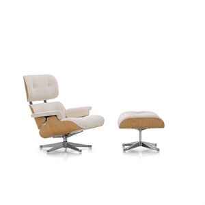 Sillón Vitra Eames con Otomana, Color Castaño/01 Marfil/perla/ Aluminio.