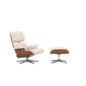 Sillón Vitra Eames con Otomana , Nuez Natural /72 Snow/ Aluminio
