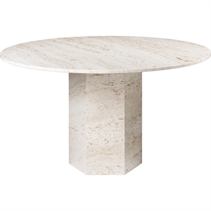 Mesa de Comedor Gubi Epic Ø130 Blanco/ Travertino