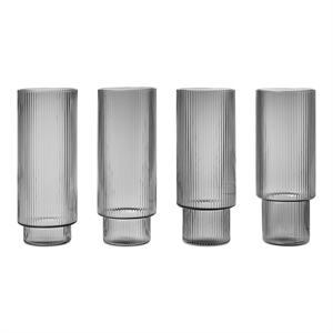 Ferm Living Juego de 4 Vasos Largos Ripple Ahumados