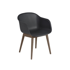 Silla de Comedor Muuto de Fibra con Reposabrazos y Base de Madera Marrón Oscuro