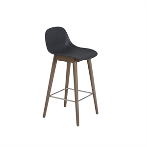 Taburete de Bar Muuto de Fibra con Base y Respaldo de Madera Negro/ Marrón Oscuro Al. 87,5 cm