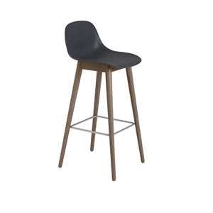 Taburete de Bar Muuto de Fibra con Base y Respaldo de Madera Negro/ Marrón Oscuro Al. 97,5 cm