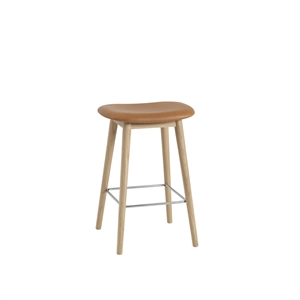 Taburete de Bar Muuto de Fibra con Base de Madera Tapizado en Cuero Coñac/roble Al. 66 cm